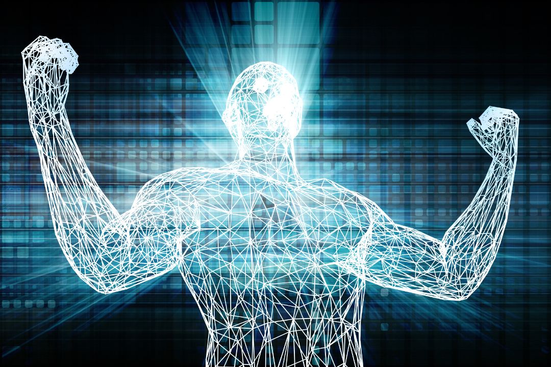 Person building keystone habits with domino effect creating positive life transformation