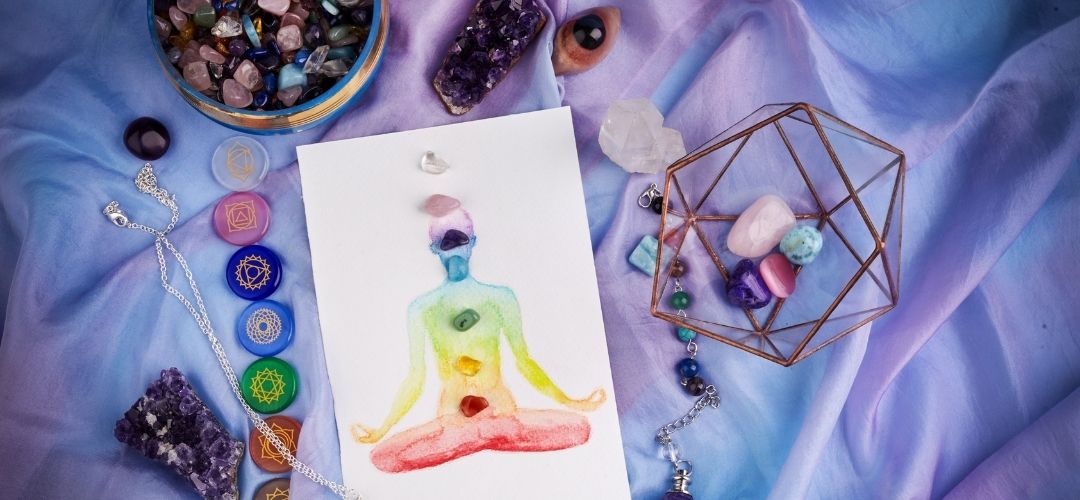 colorful healing crystals manifestation energy stones arrangement
