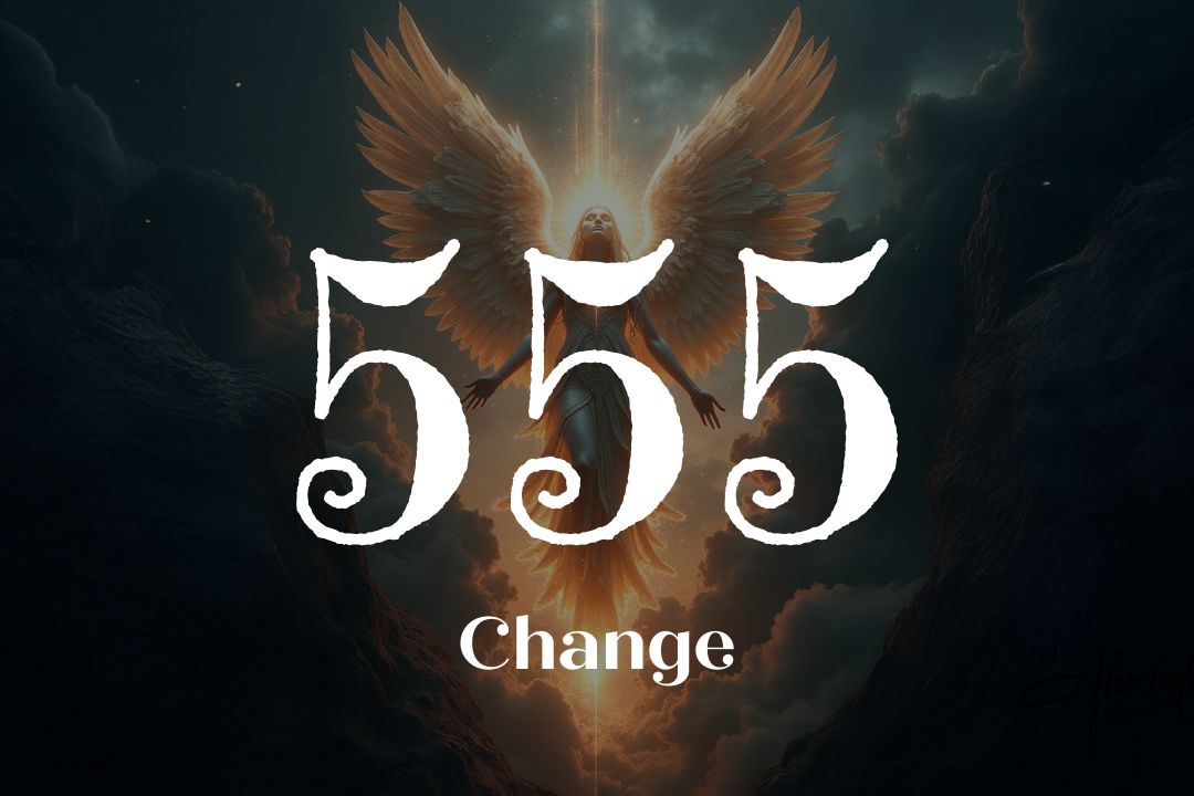 Butterfly emerging from cocoon with 555 numbers representing major life transformation and positive change